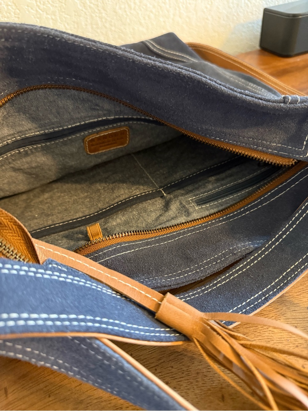 Mandrn Ezra Denim Suede Zip Tote or Backpack Used Once - Picture 9 of 13